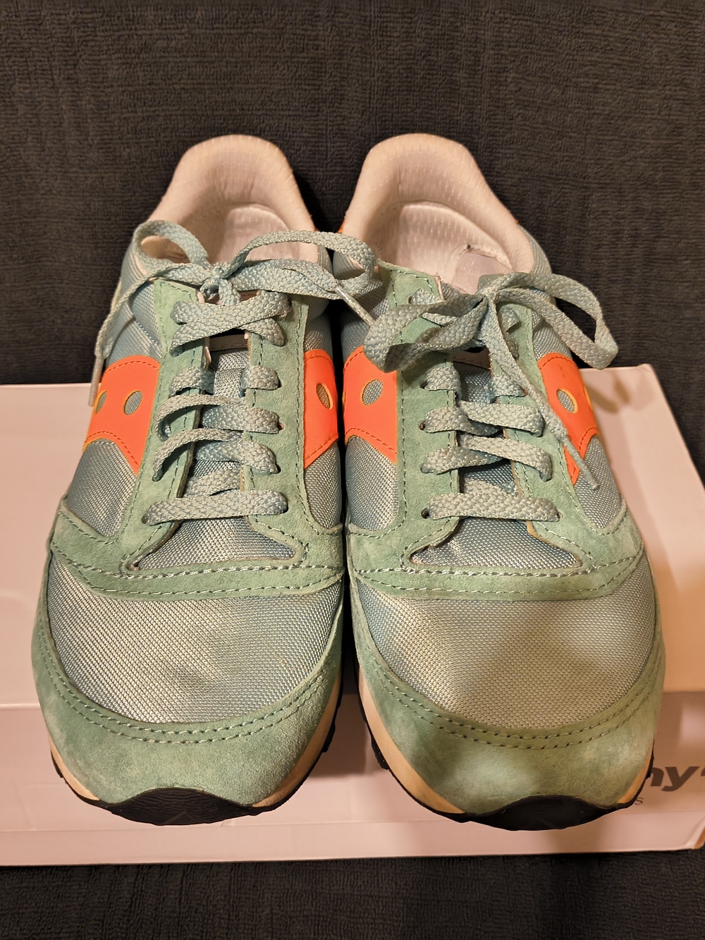 Saucony Mint Green Sneakers with Coral Accents